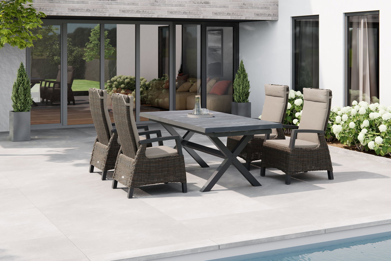 SIENA GARDEN Messina/Corido Ensemble repas de jardin, anthracite/gris, Alu/Tressage Gardino®/Céramique, env. 200-260 x 100 cm, incl. 4 fauteuils dining 23803__1