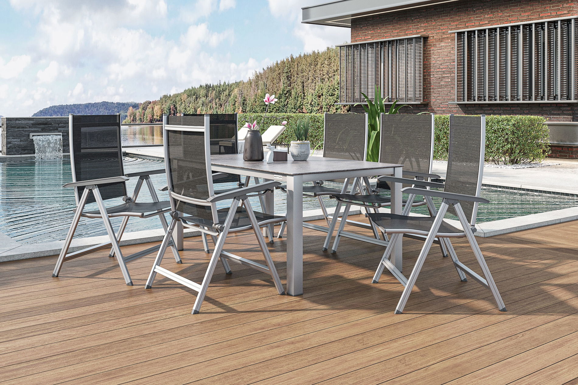 KETTLER Cubic/Basic Plus Ensemble repas de jardin, argent/anthracite, Alu/Textilène, Table 160 x 90 cm, 6 chaises pliantes 28695__1