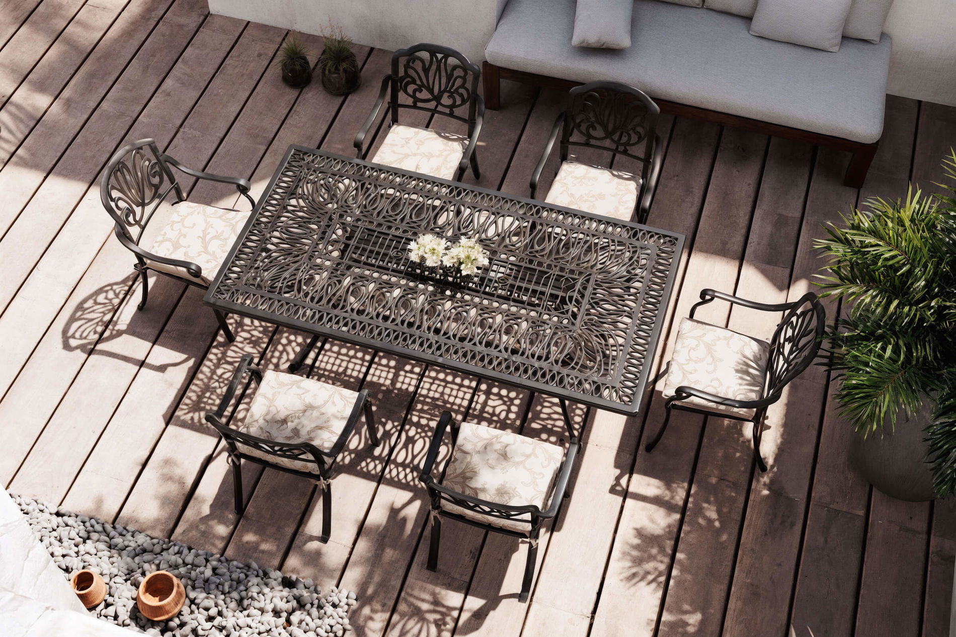 HARTMAN Amalfi Ensemble repas de jardin, bronze, Alu-moulé, 6 fauteuils de repas, 214x112cm 23311__1