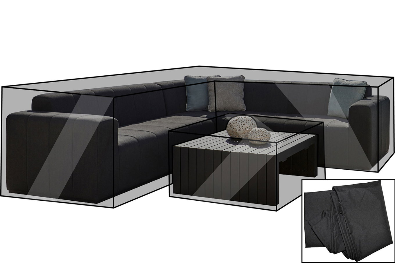OUTFLEXX Set de housses de protection Premium, pour salon de jardin, p.ex. 18519, noir, 261x327x77cm + 2x 92x47x37cm, résistant à l'eau 18777__1