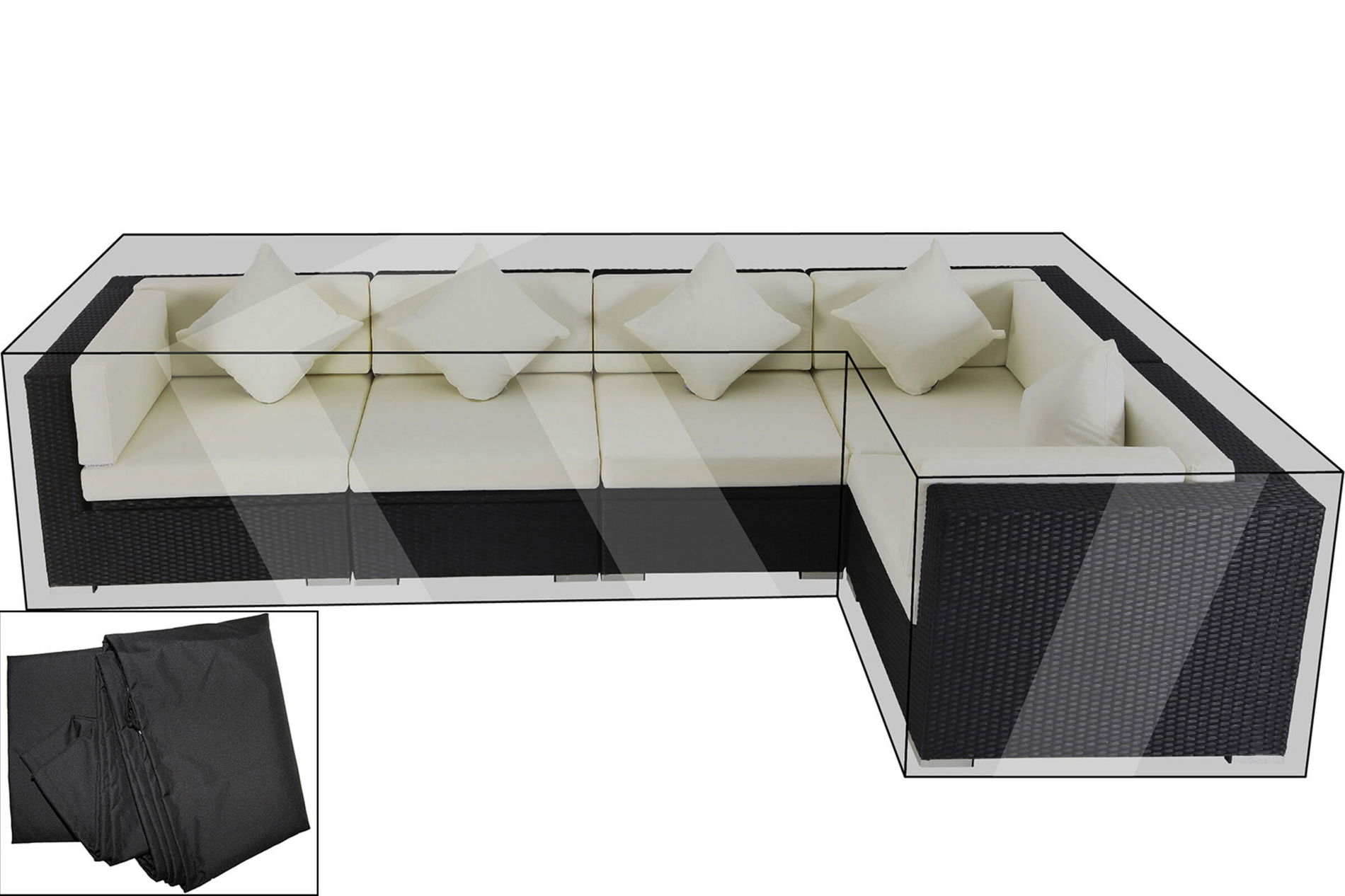 Ensemble de housses de protection Premium OUTFLEXX pour Lounge theBox-A/-D: 1304/ 1714/ 7175/ 16064, noir, résistant à l'eau 13651__1