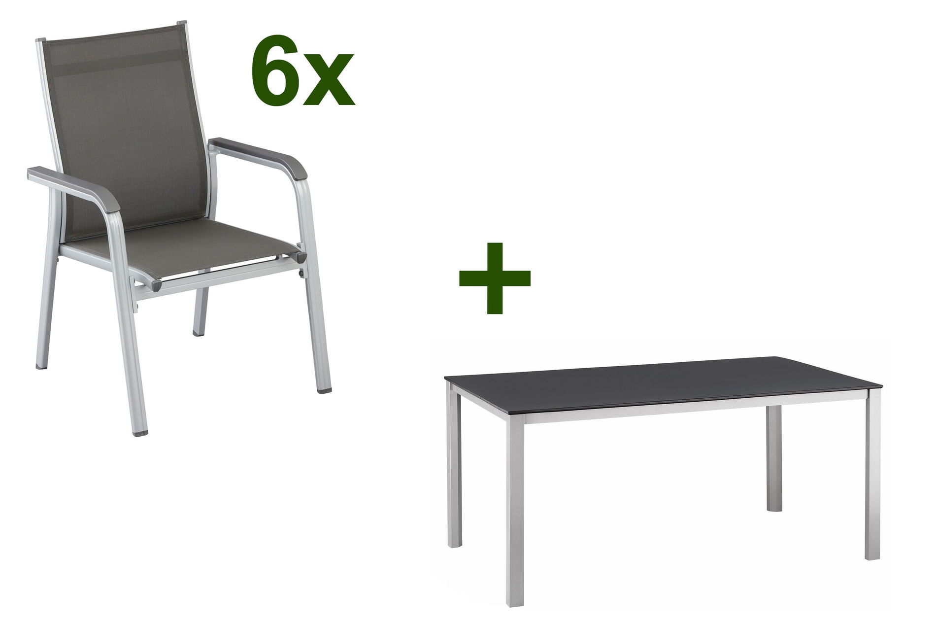 Kettler Groupe table à manger, argent/anthracite, Table Dining Kettalux-Plus 160x95cm, 6 fauteuils empilables BasicPlus 13694__1