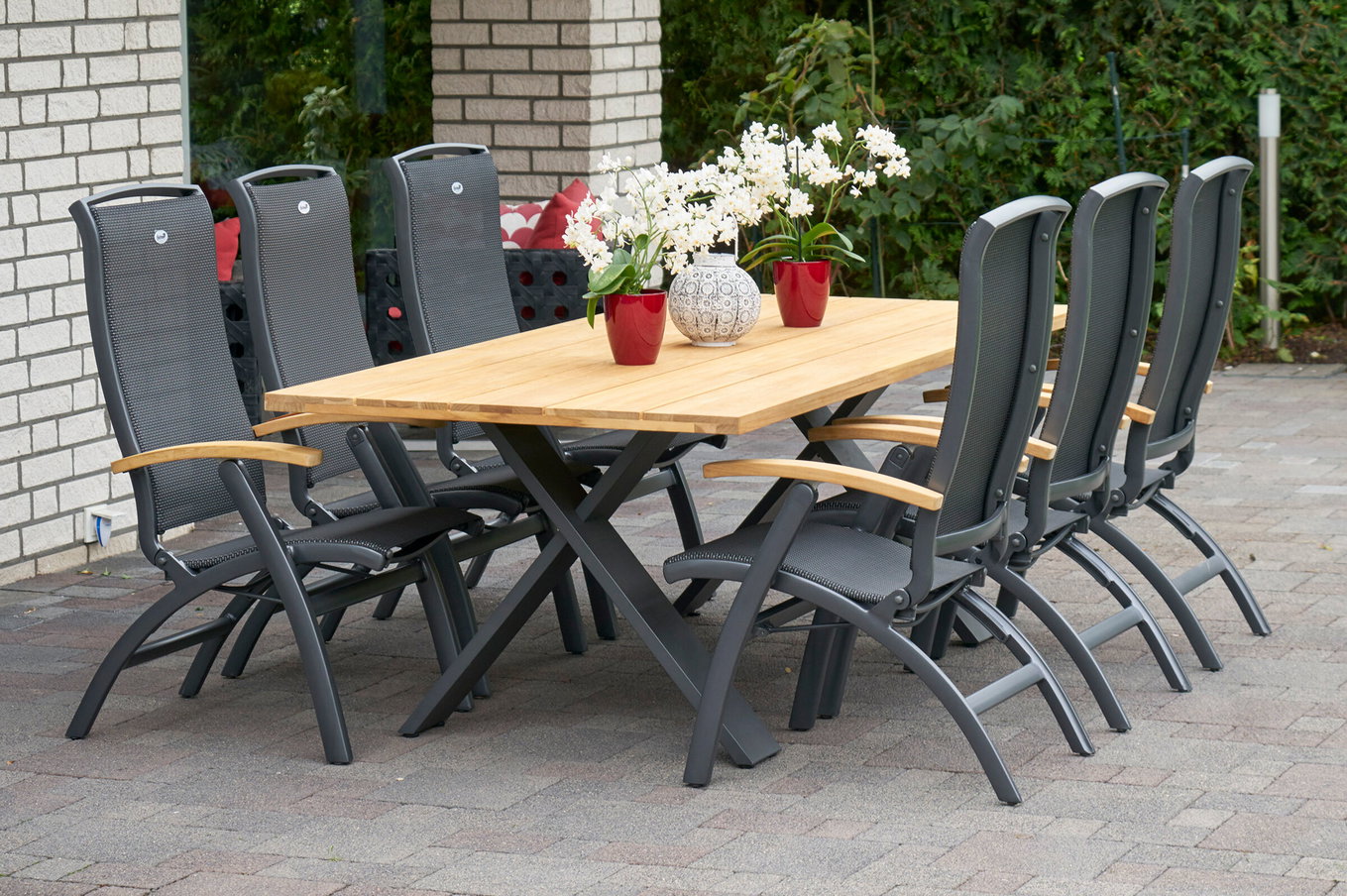 HARTMAN Xanadu / Da Vinci Salon de jardin repas, xerix/anthracite, Alu/Teck, 220 x 100 cm, 6 chaises pliantes 21145__1