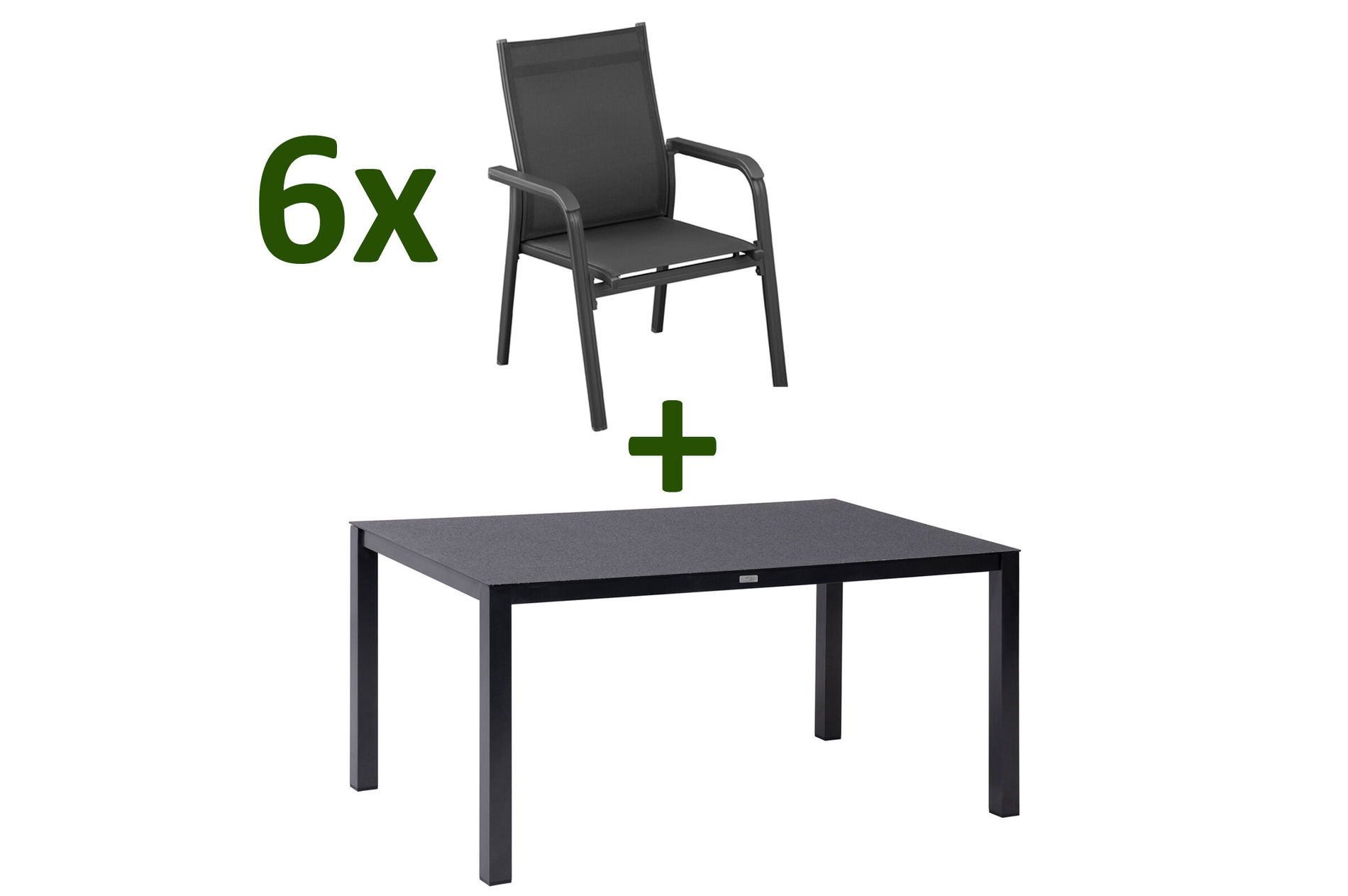 KETTLER BasicPlus Groupe repas de jardin, anthracite, Alu/Spraystone/Textile, 160x95 cm, 6 fauteuils empilables 28324__1