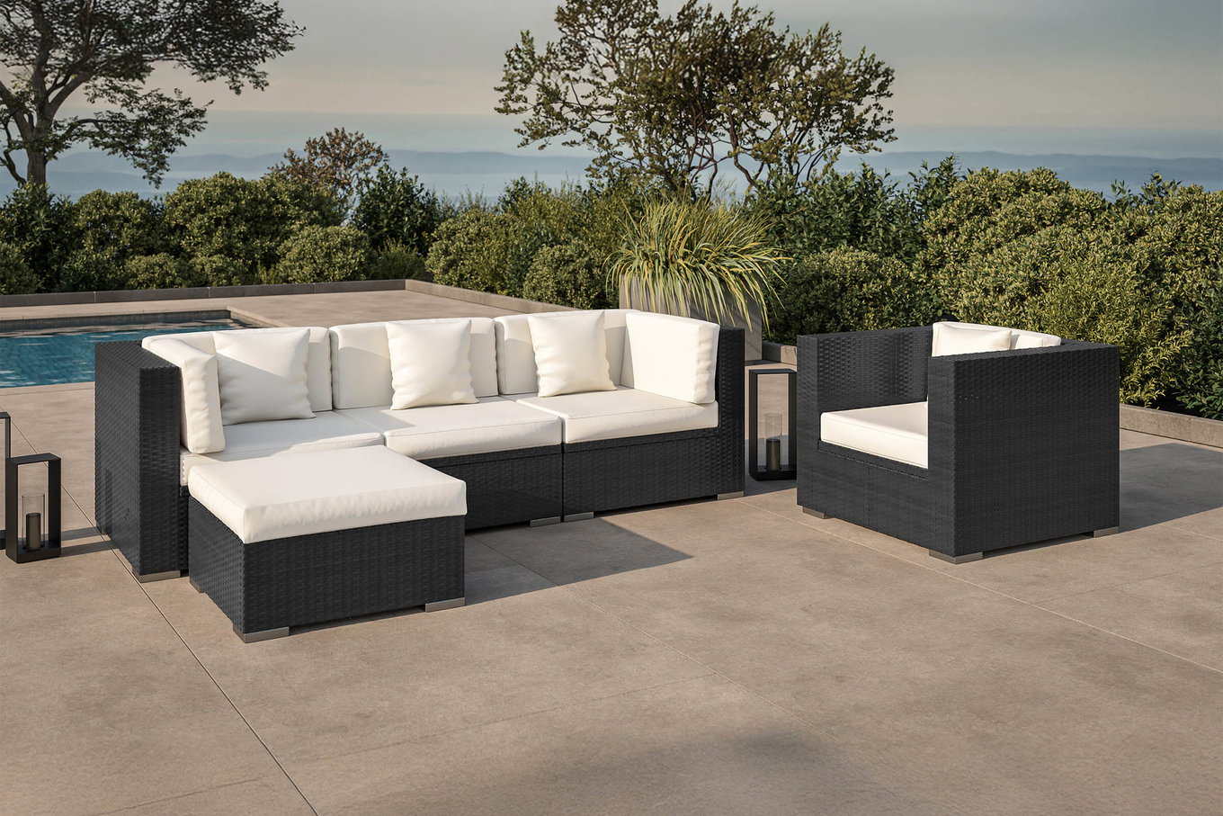 OUTFLEXX salon de jardin, crème/blanc, noir, résine tressée, pour 5 personnes, coffre à coussins étanche 1077_BOX_A__1