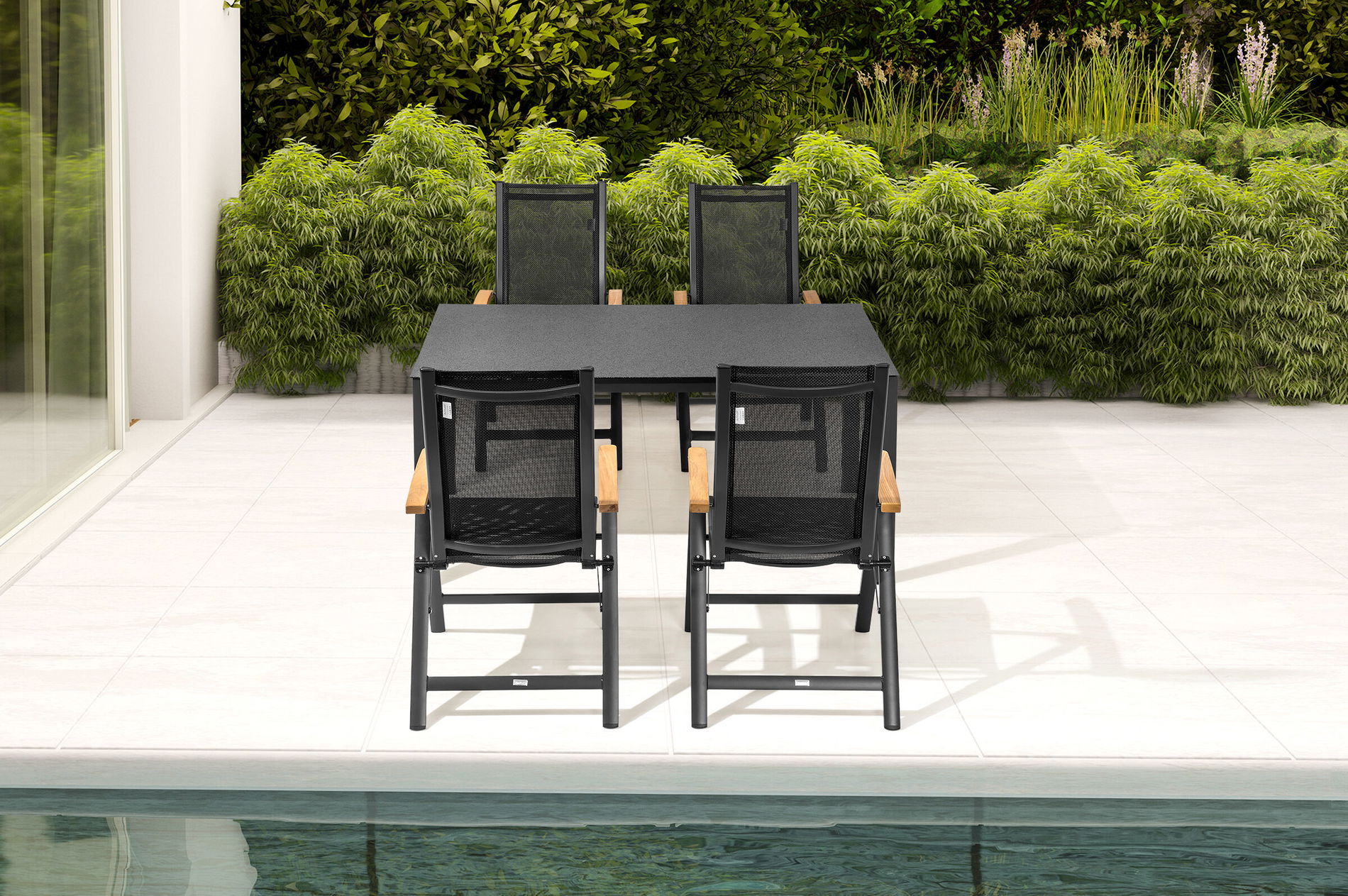 OUTFLEXX Salon de jardin, anthracite mat, Spraystone/Alu/Textilène, 160 x 95 cm, 4 chaises pliantes 28180__1