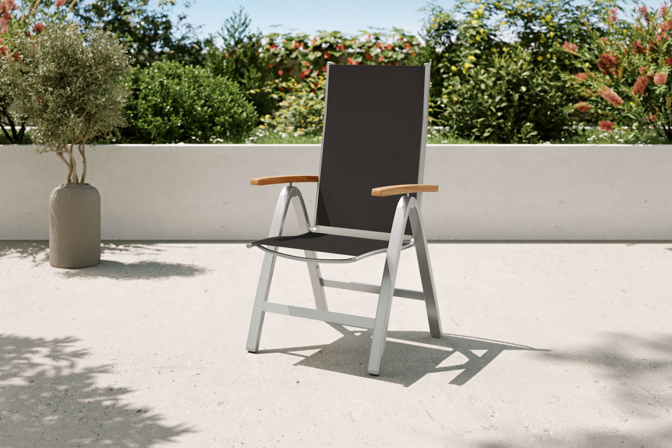 Chaise pliante VILLANA Tasmania, argent, alu/textilène/eucalyptus, réglable, capacité de charge élevée, produit certifié FSC® 80114__1
