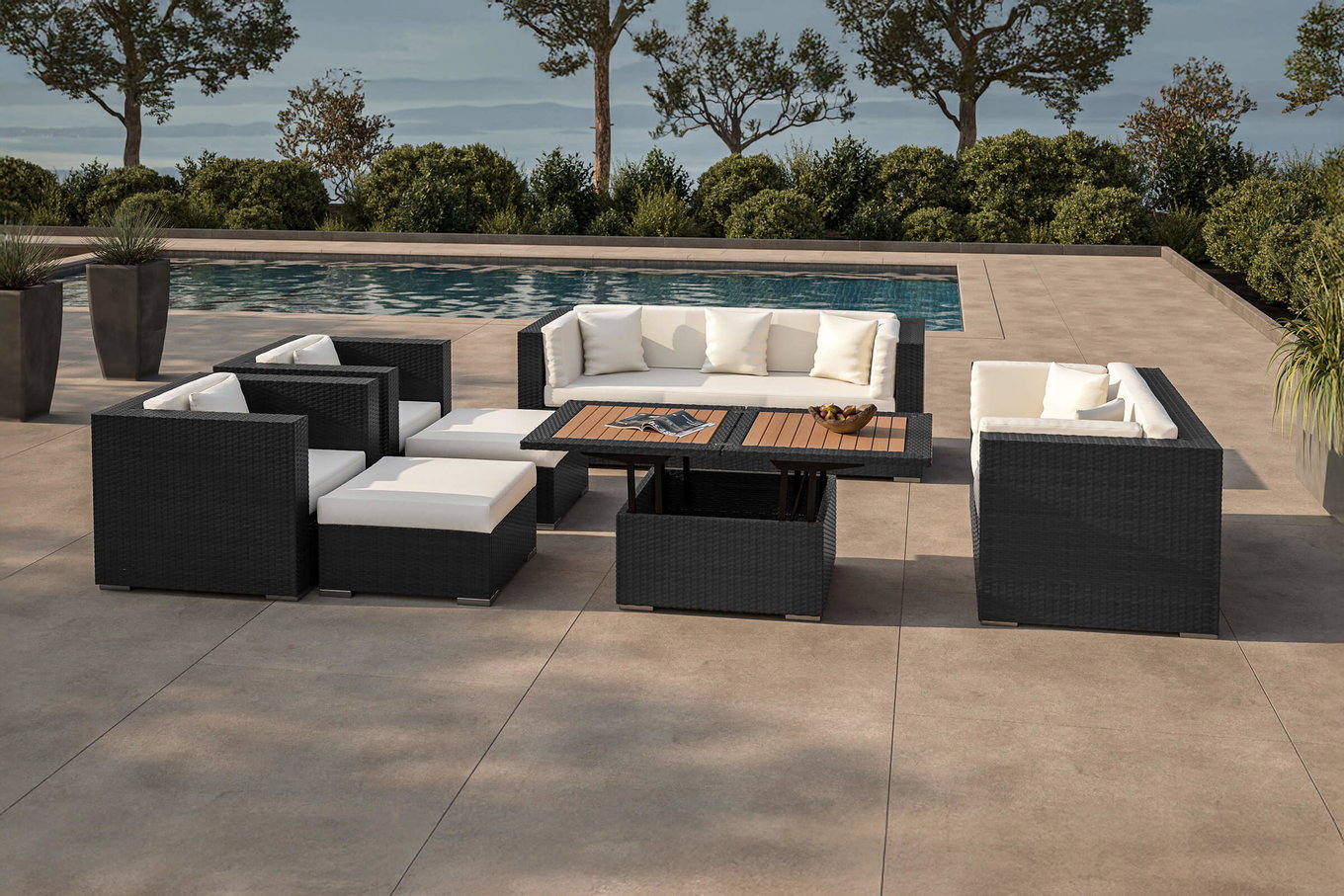 OUTFLEXX salon de jardin, crème/blanc, noir, polyrattan, pour 9 personnes, table basse incluse, coffre à coussins étanche 1716_BOX_D__1