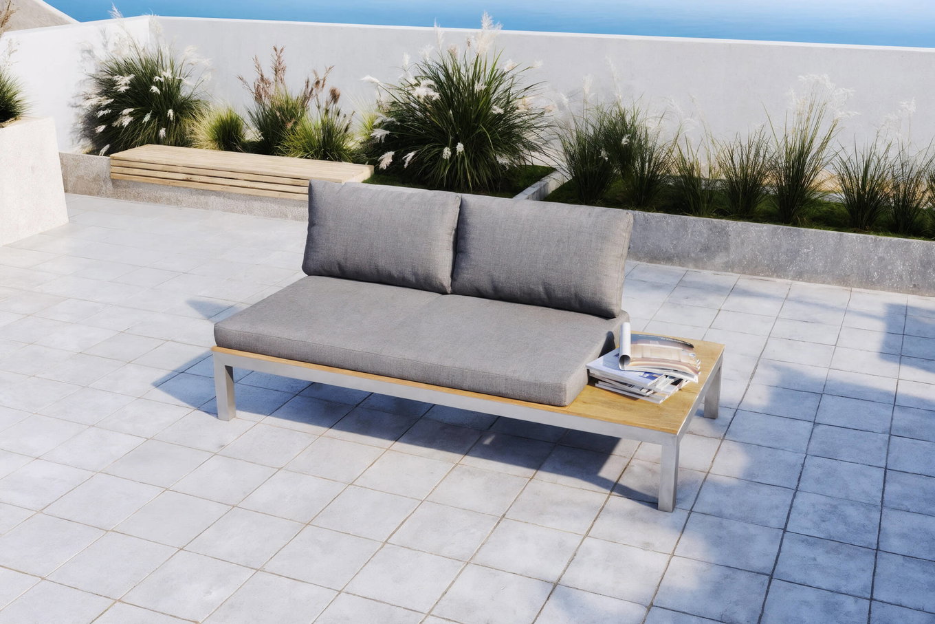 OUTFLEXX Canapé 2 places, argent/gris, acier inoxydable/bois de teck/textile, 168 x 79 x 64 cm, produit certifié FSC® 18294__1