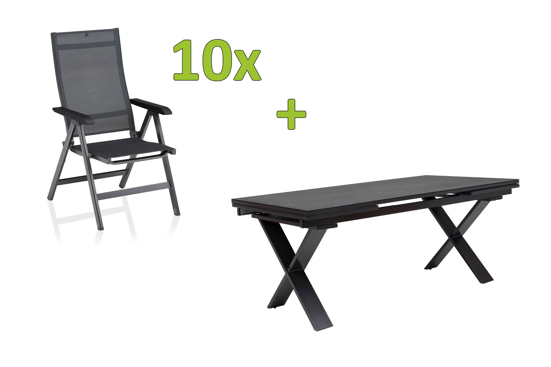 KETTLER BasicPlus Premium Ensemble repas de jardin, anthr., Alu/Spraystone, Table 180/280 cm, 10 fauteuils multipositions 31544__1