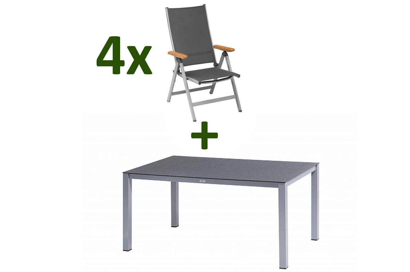 KETTLER Granada Ensemble de repas de jardin, argent/anthracite, Alu/Spraystone/Textile, 160 x 95 cm, 4 chaises pliantes 28326__1