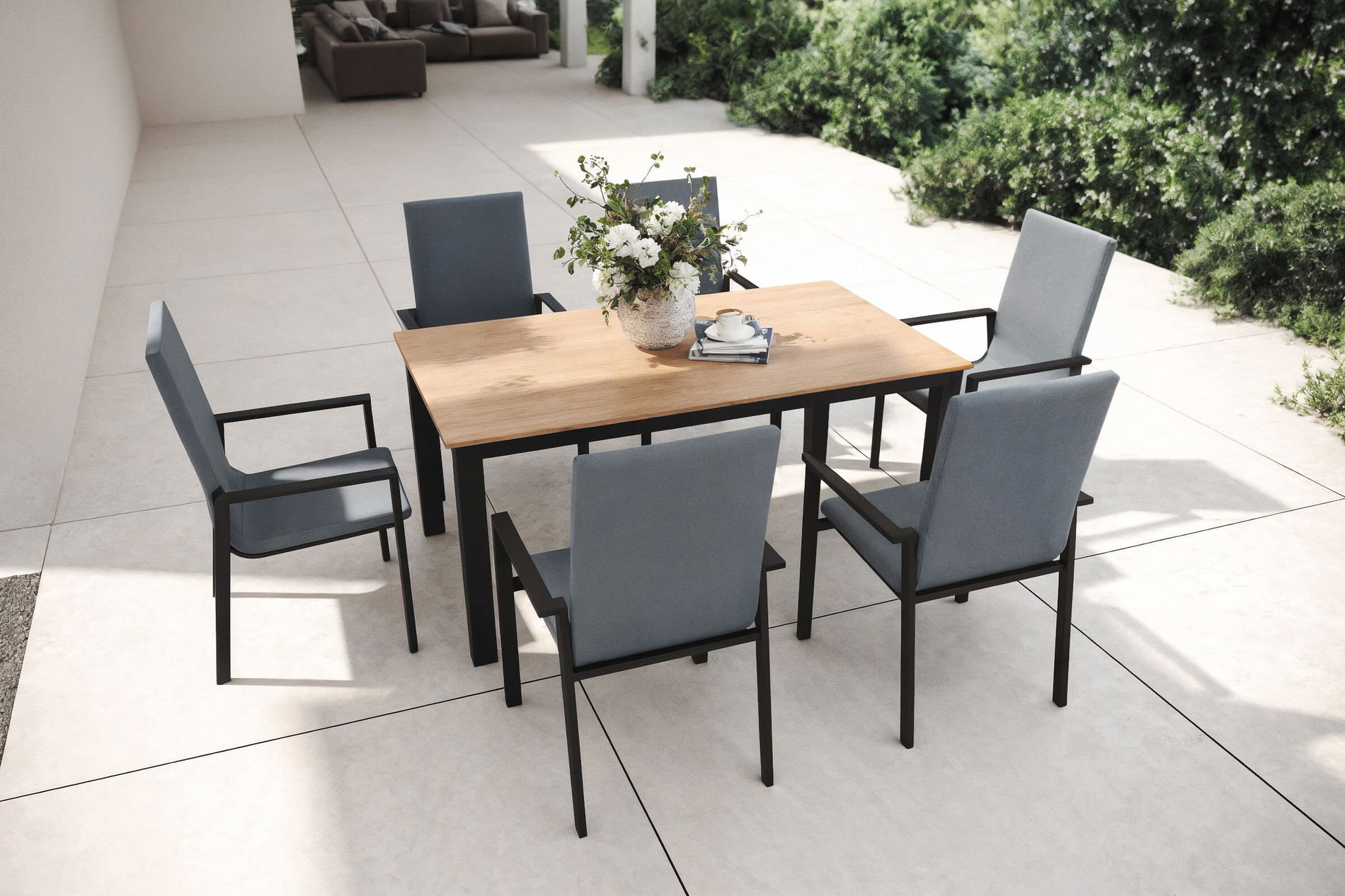 OUTFLEXX Salon de jardin avec 6 fauteuils, Alu/Polyester, Plateau de table DPC, résistant aux intempéries, robuste