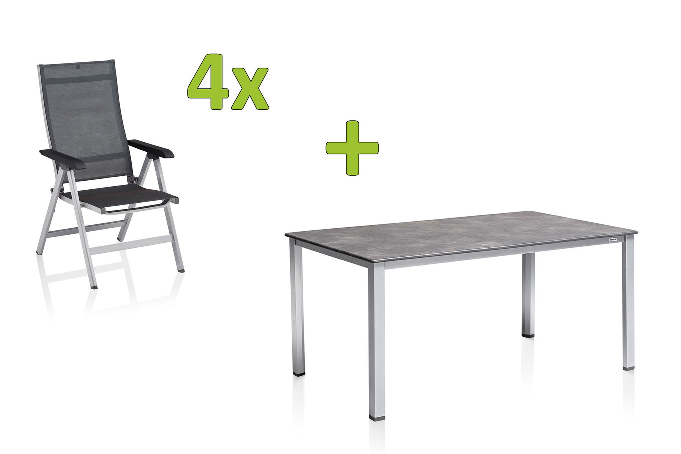 Salon de repas de jardin KETTLER BasicPlus Premium, argenté, Alu, table 180/280 cm, 4 chaises pliantes 31560__1