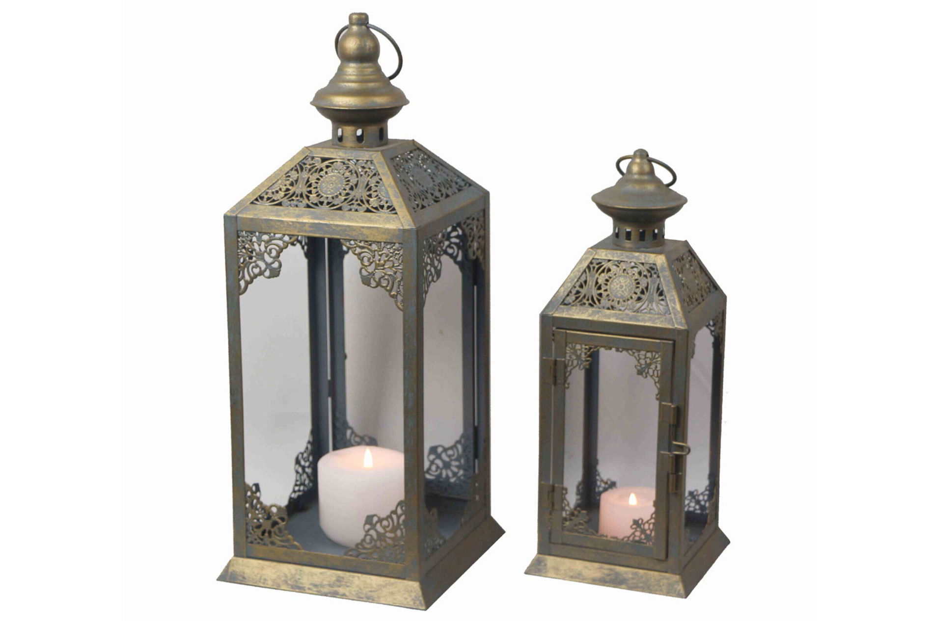 OUTFLEXX Set de 2 lanternes, bleu/or, métal, H env. 26/38,5 cm