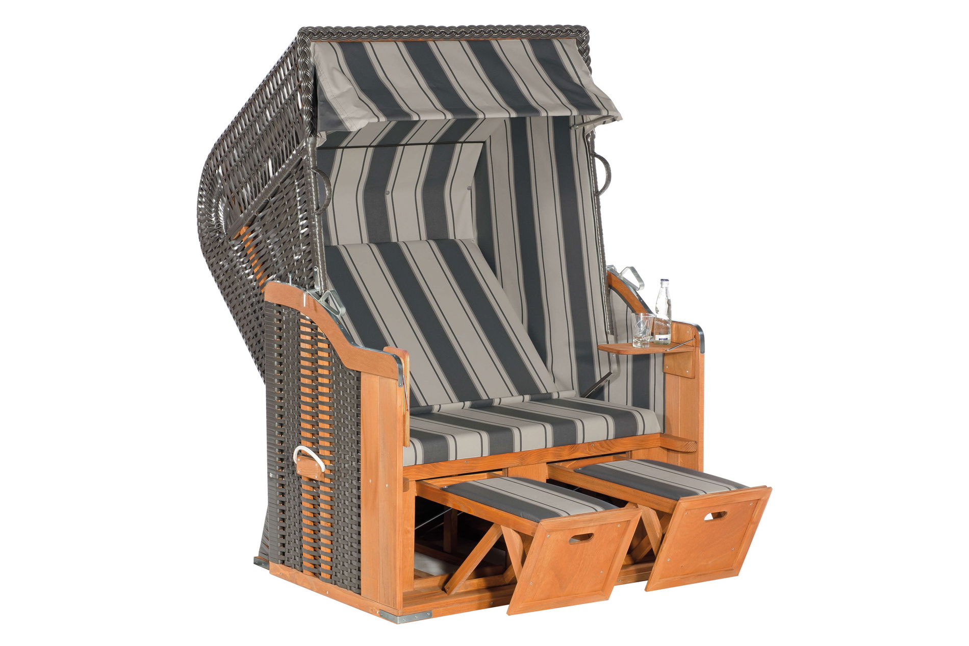 SUNNY SMART RUSTIKAL 250 BASIC Corbeille de plage, anthracite/naturel, tressage en plastique & bois d'épicéa, 125 x 160 cm