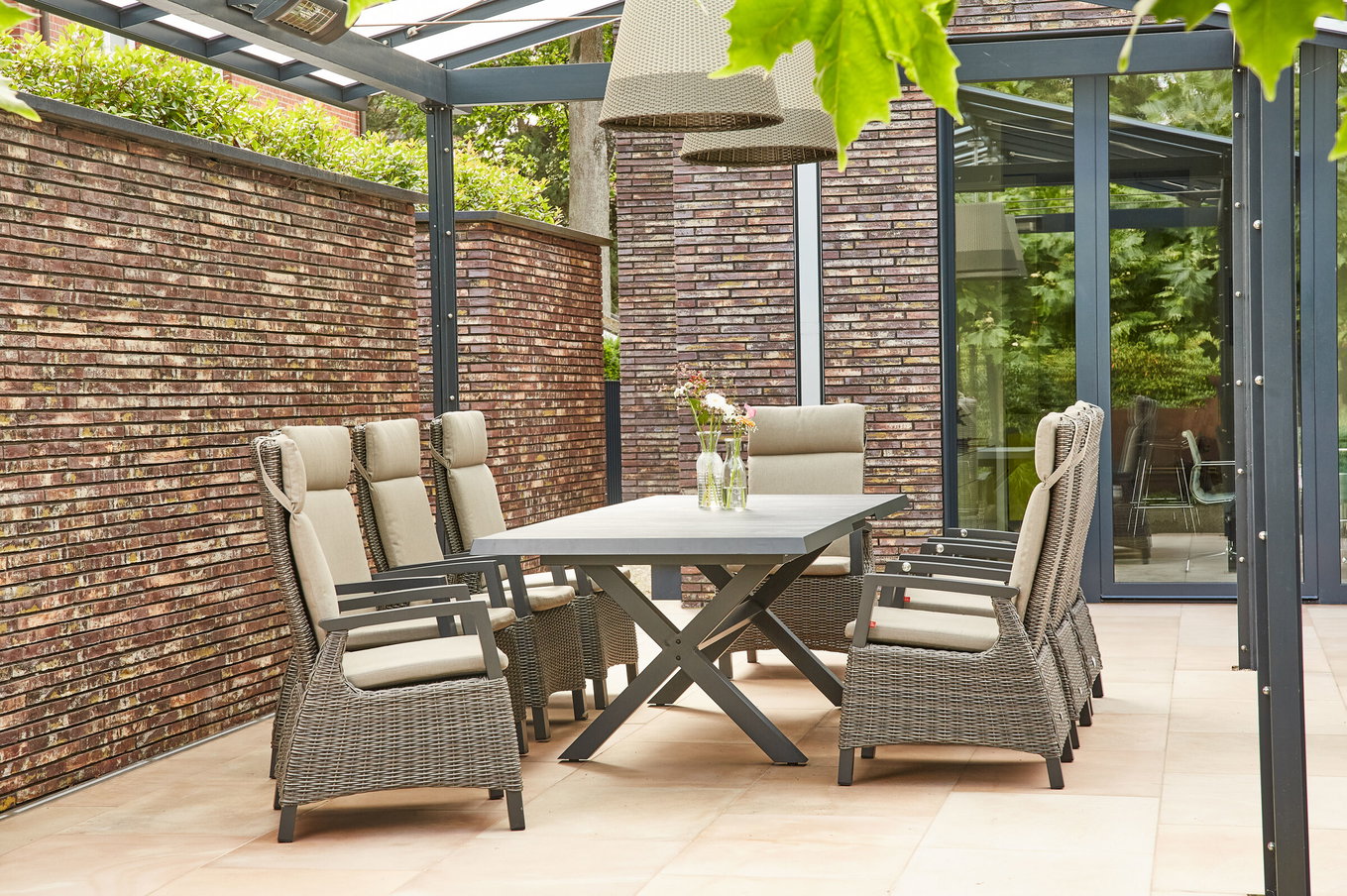 SIENA GARDEN Messina/Corido Ensemble repas de jardin, anthracite/gris, Alu/Tressage Gardino®/Céramique, 200-260 x 100 cm, incl. 8 fauteuils de salle à manger 23805__1