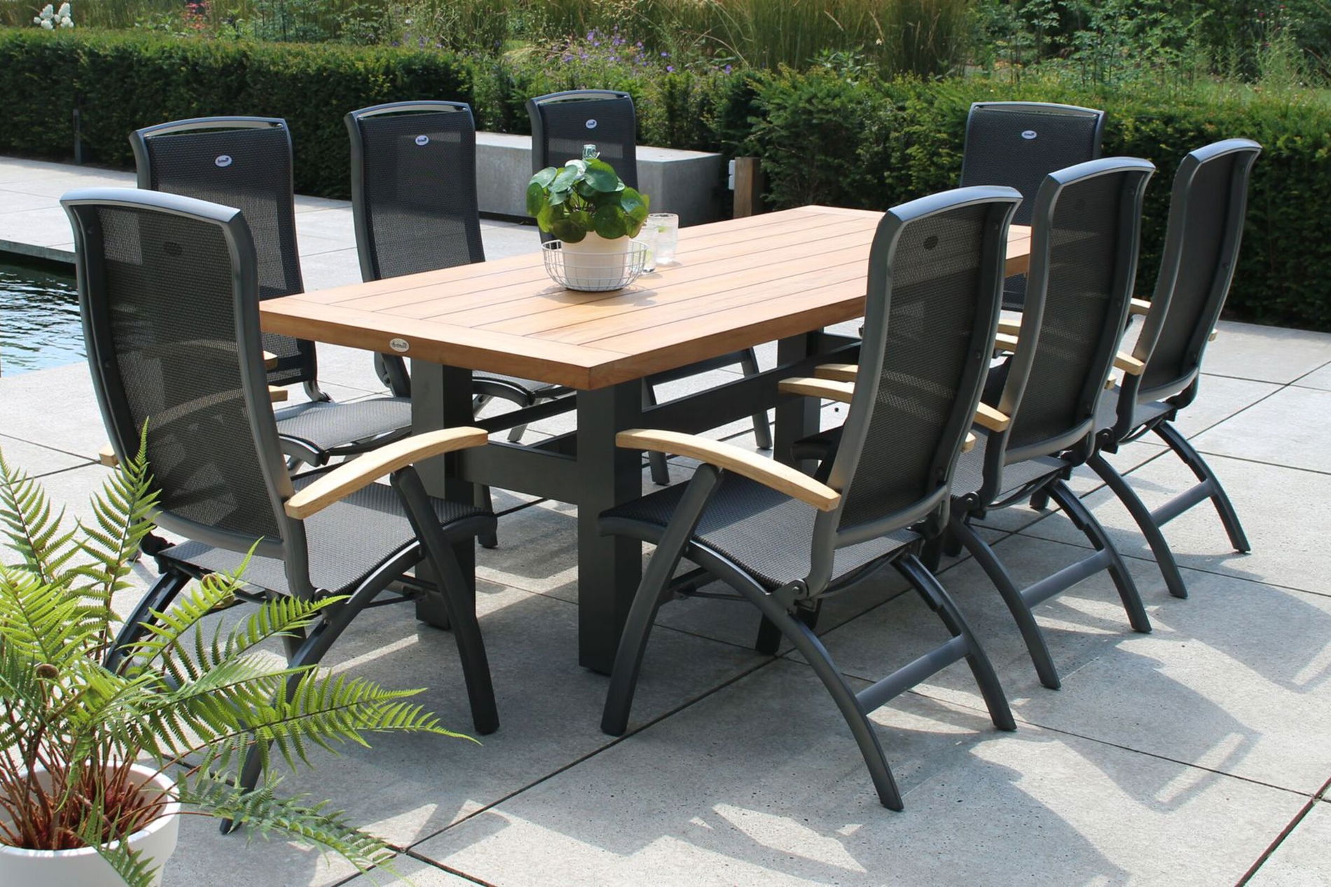 HARTMAN Modèle spécial Yasmani/Da Vinci Ensemble repas de jardin, xerix, Alu/Bois de teck, 240x100cm, 8 chaises pliantes 19032__1