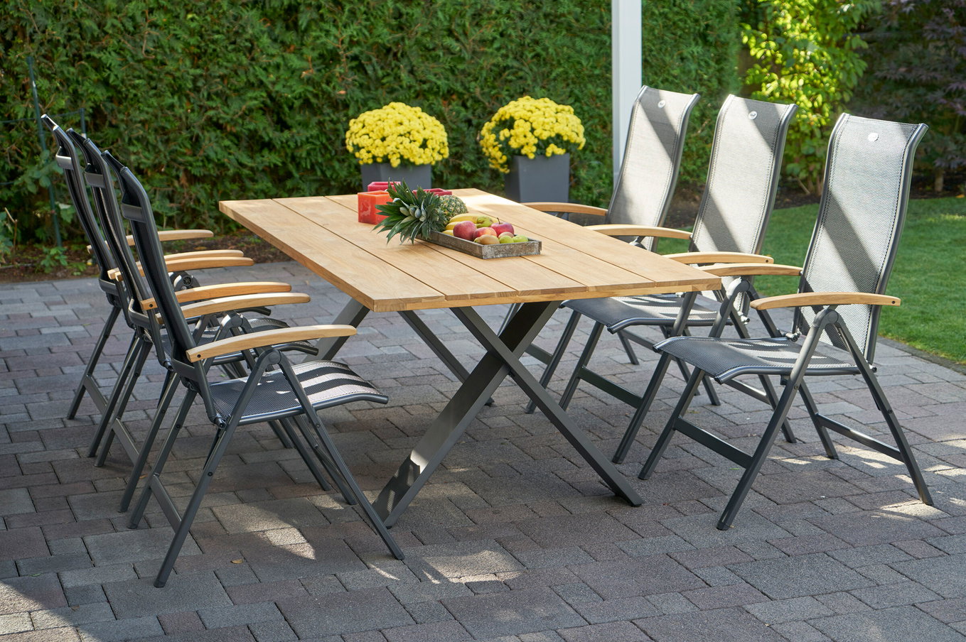 HARTMAN Xanadu / Alice Ensemble-repas de jardin, xerix/noir, Alu/Teck, Textilène 4x4, 6 Chaises pliantes, 220x100cm 21157__1