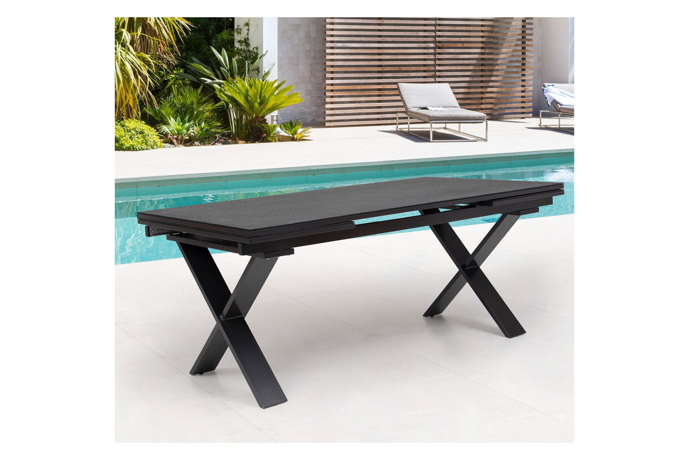 OUTFLEXX Toronto Table extensible, anthracite, Alu/Spraystone, 180/280x100cm, extension à tiroir 21751__1