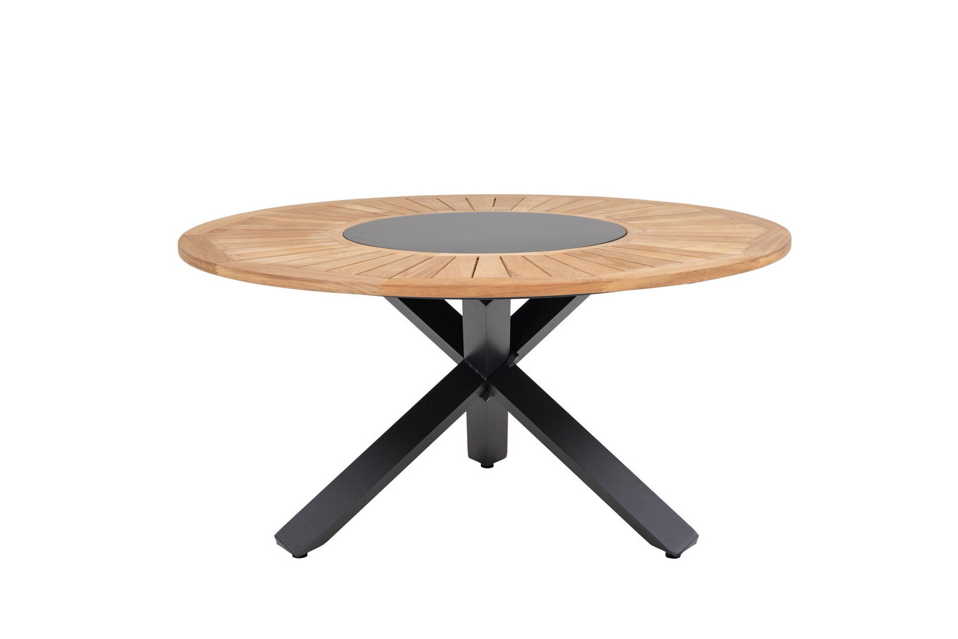 OUTFLEXX Table à manger, anthracite mat, Alu/Teck, Ø150x75 cm, avec insert en verre 21780__1