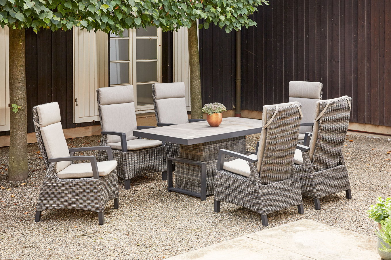 SIENA GARDEN Corido Ensemble repas de jardin, charcoal, Alu / Tressage Gardino®, 6 fauteuils Dining, table réglable en hauteur en continu 160 x 90 x 47-71 cm 21518__1