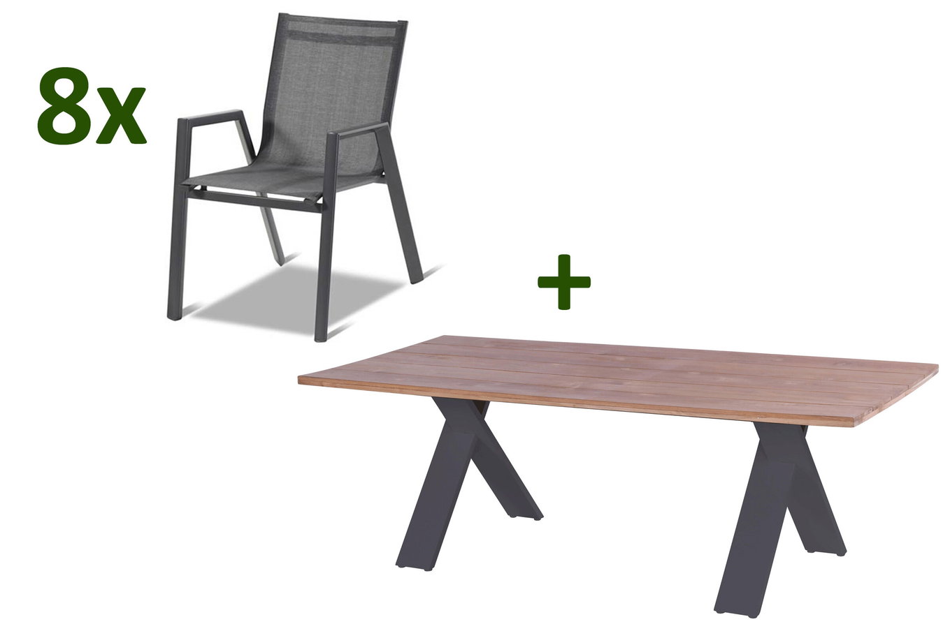 HARTMAN Xanadu / Aruba Ensemble repas de jardin, xerix/anthracite, Alu/Bois de teck, 8 fauteuils empilables, 220x100cm 21178__1