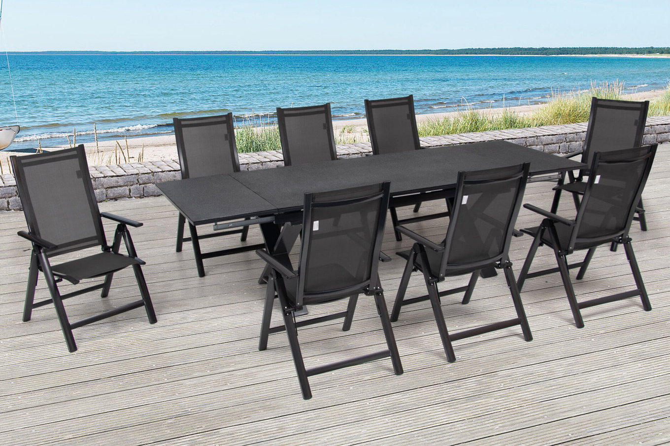 OUTFLEXX Salon de jardin, anthracite, Alu / Céramique / Textile, 180/280x100cm, 8 chaises pliantes 22230__1