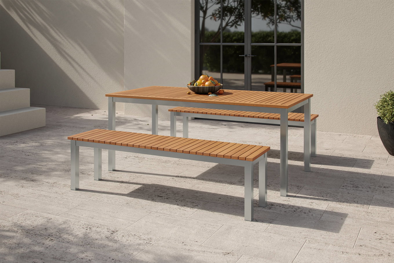 VILLANA Table à manger, Ensemble repas de jardin, Argent, Aluminium/Eucalyptus, 180 x 90 cm, résistant aux intempéries, capacité de charge élevée, produit certifié FSC® 80345__1