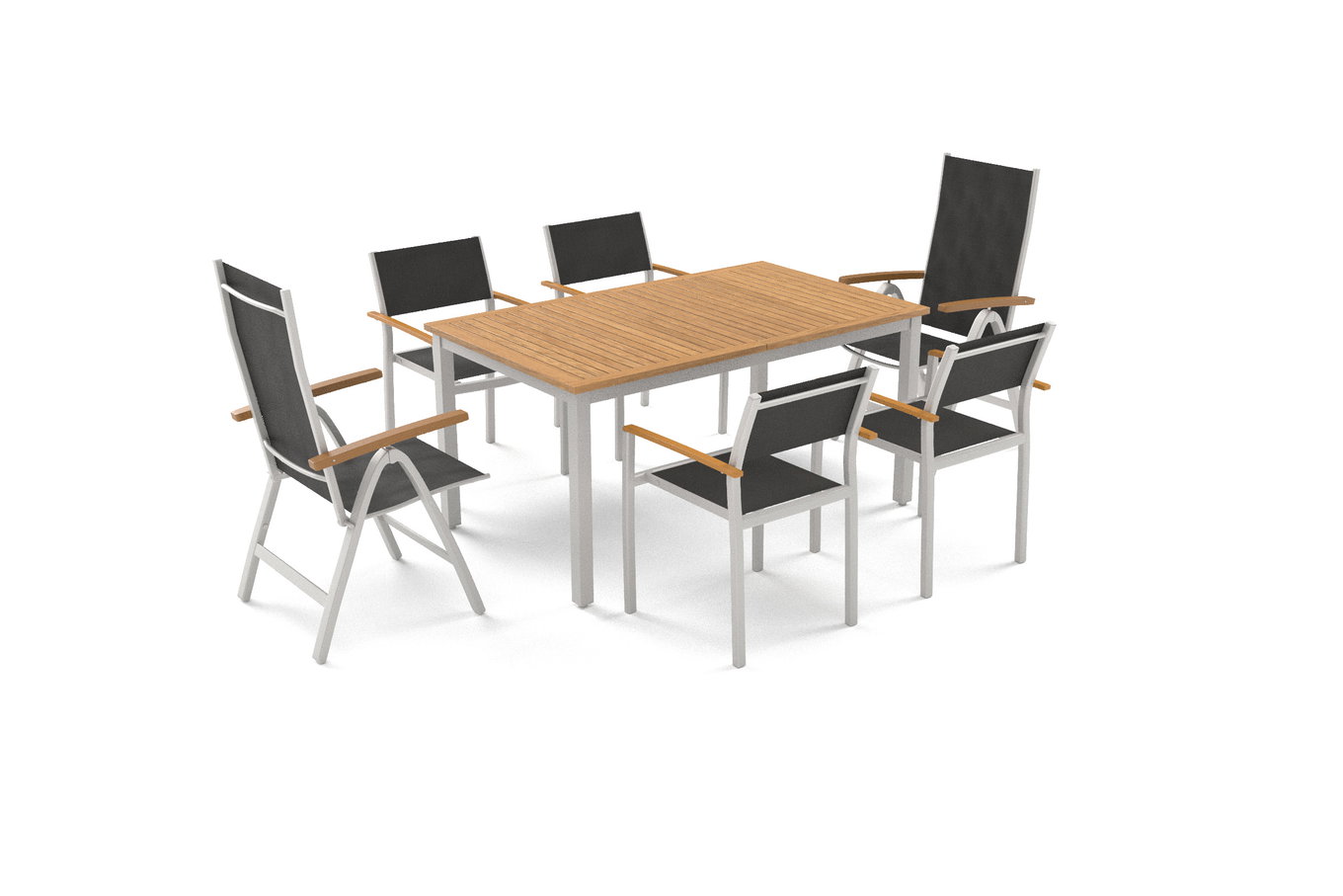 VILLANA Salon de jardin, argent/naturel, Alu/Eucalyptus, 150 x 90 cm, 4 chaises empilables, 2 chaises pliantes, résistant aux intempéries, durable, produit certifié FSC® 80356__1