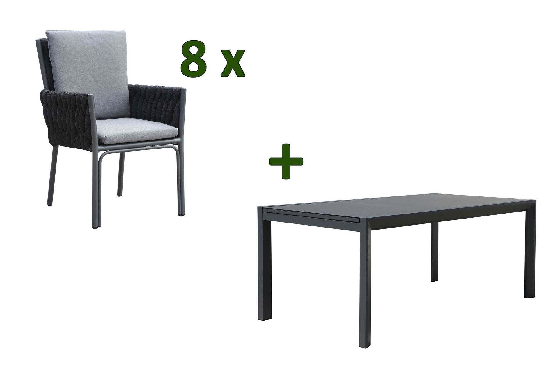 OUTFLEXX Ensemble repas de jardin, anthracite, alu, table extensible 180/270x100 cm, 8 fauteuils de salle à manger 23907__1