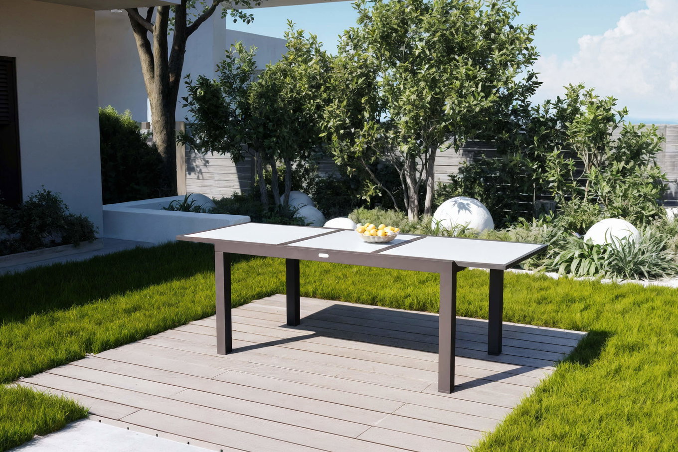VILLANA Sylvania Table extensible, anthracite/blanc, Aluminium/Verre de sécurité, 160/220 x 90 cm, Thermolaqué, Résistant aux UV, Avec embouts de pieds 13395_1__1
