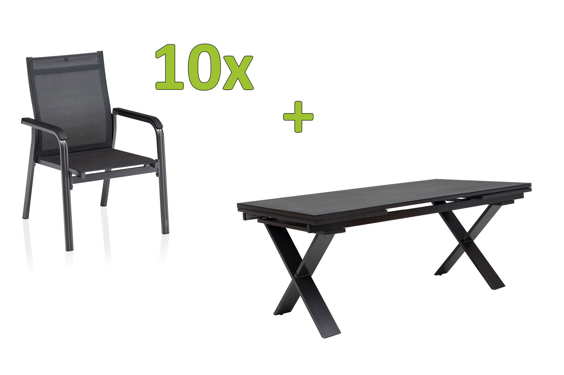 KETTLER BasicPlus Premium Groupe repas de jardin, anthr., Alu/Spraystone, Table 180/280 cm, 10 Fauteuils empilables 31547__1