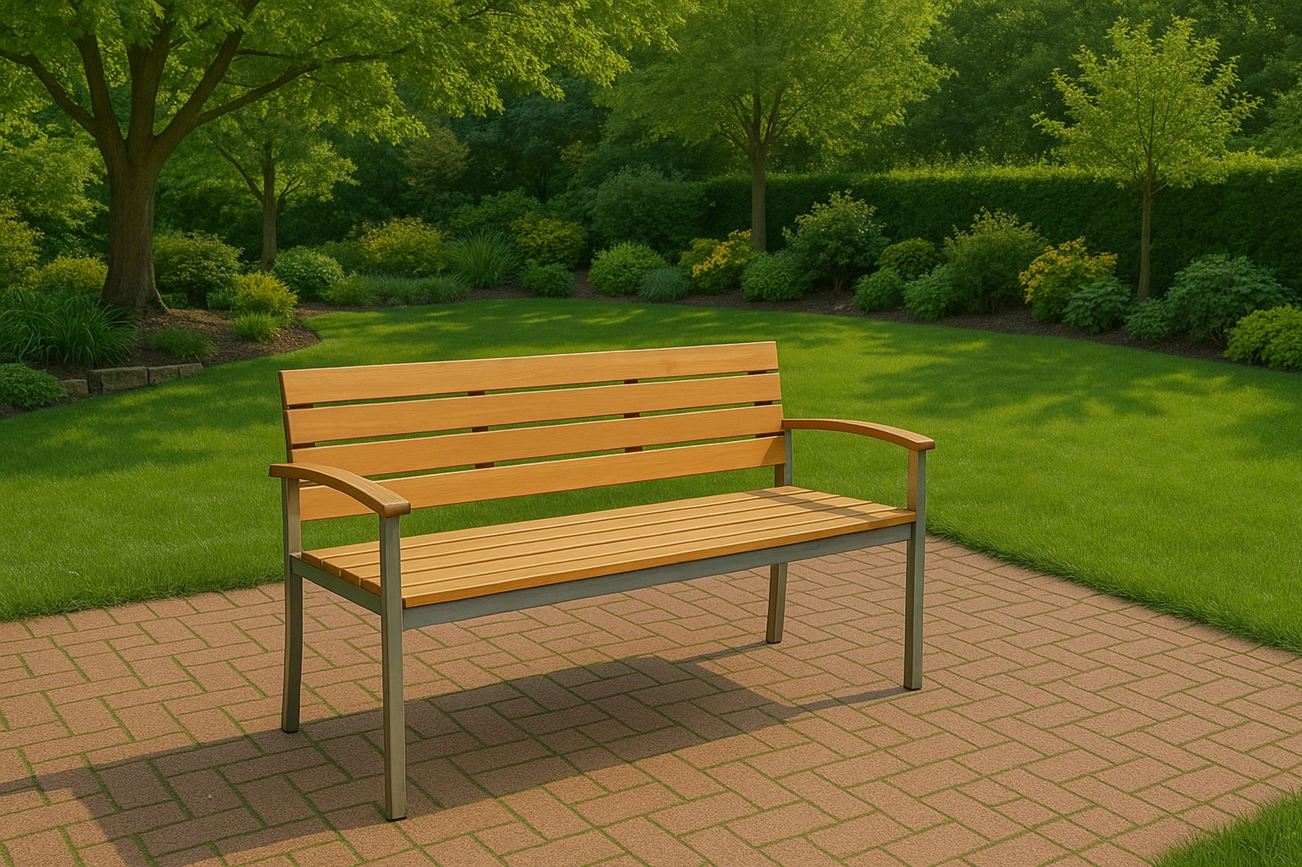 Banc de jardin OUTFLEXX, bois de teck/acier inoxydable, 2 places, 130x55x80cm, produit certifié FSC®
