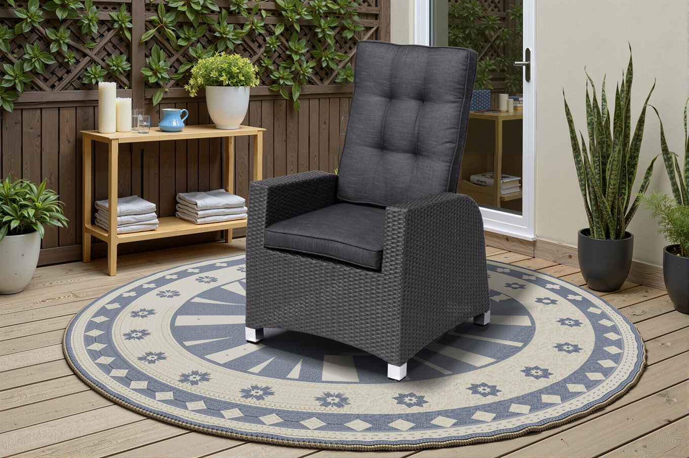 OUTFLEXX Fauteuil Dining / Lounge Rocking Comfort, gris/brun chiné, résine tressée, réglable 18205__1