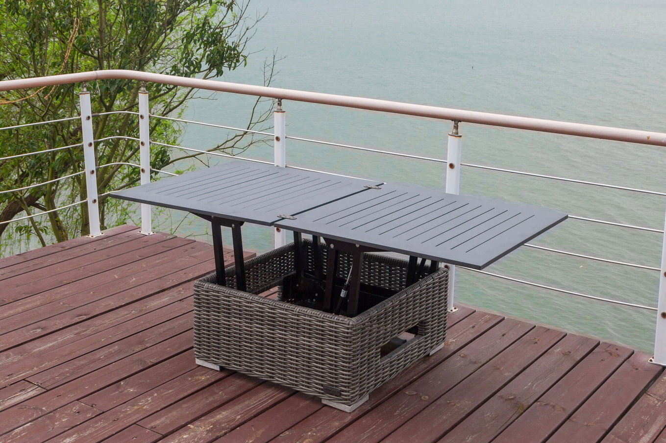 OUTFLEXX Table basse réglable en hauteur, gris, polyrotin, 78/157 x 78 x 40/63 cm 18372__1