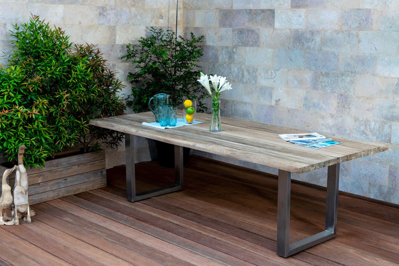 Table à manger OUTFLEXX, naturel, acier inoxydable/teck recyclé, 240 x 100 cm, bord naturel, produit certifié FSC® 20357__1