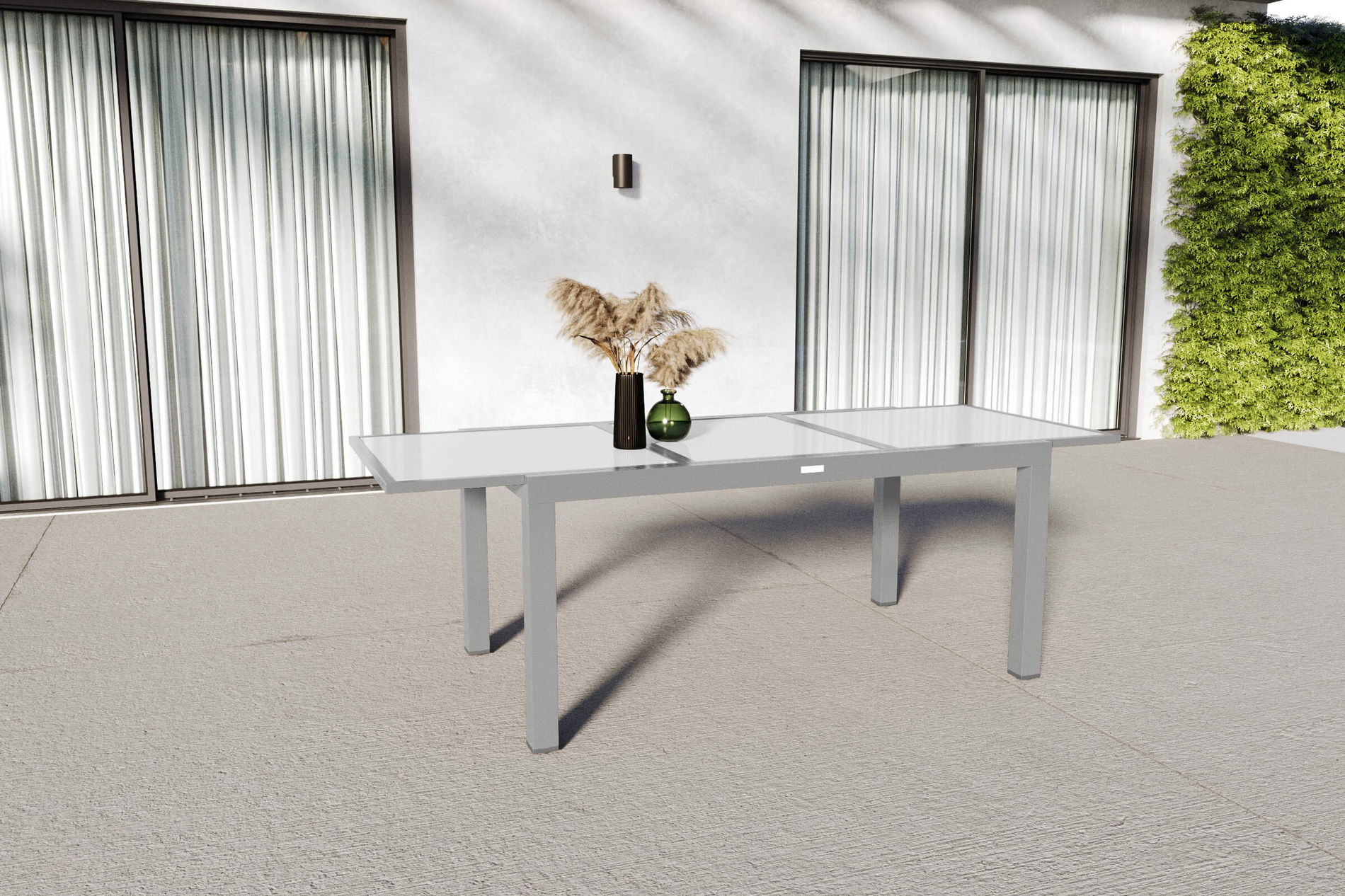 VILLANA Sylvania Table extensible, argent/blanc, Alu/Verre de sécurité, 160/220x90 cm, Mécanisme papillon 13395_2__1
