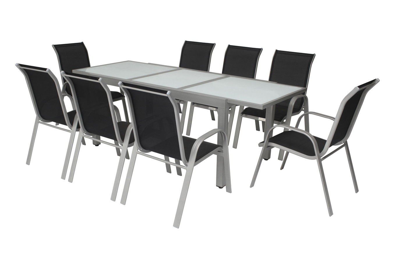 VILLANA Ensemble repas de jardin, argent/noir, Alu/Textile, Table extensible 160/220 cm, 8 Chaises empilables 13871__1