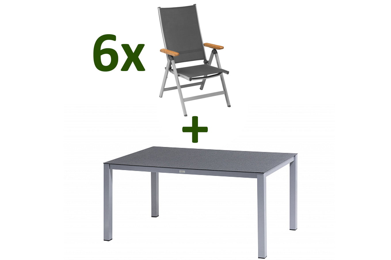 KETTLER Granada Ensemble repas de jardin, argent/anthracite, Alu/Spraystone/Textile, 160 x 95 cm, 6 Chaises pliantes 28327__1