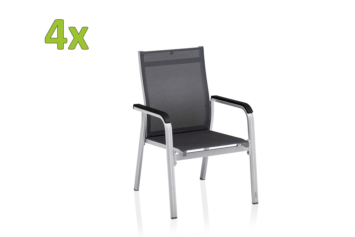 KETTLER BasicPlus Premium, argenté/réglisse, Alu/Tissu outdoor, 4 fauteuils empilables (0102405-0000) 31498__1