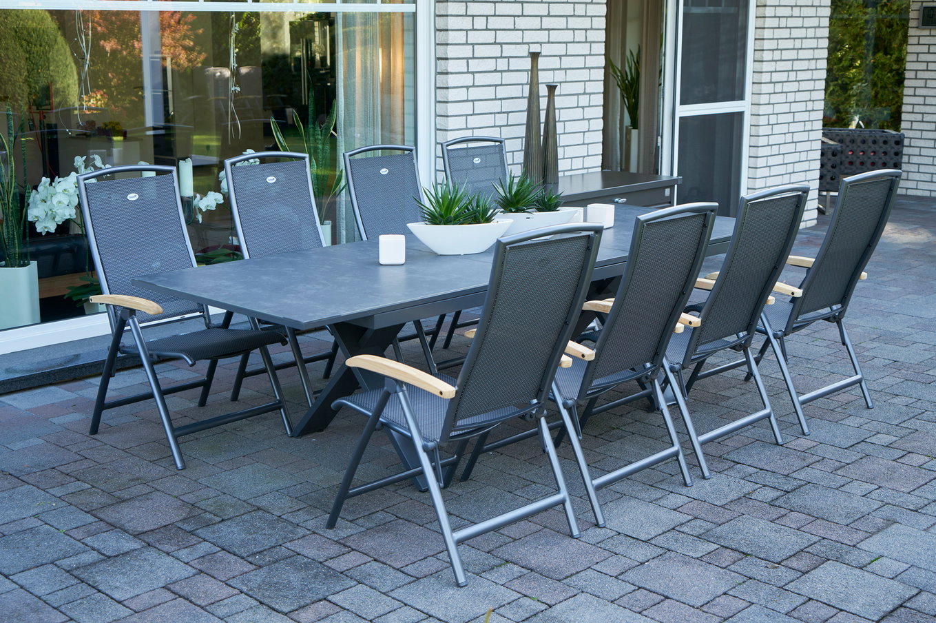 HARTMAN Modèle spécial Xanadu / Raffaelo Ensemble repas de jardin, xerix/anthracite, Alu/Verre-céramique, 8 chaises pliantes, 220/280x100cm 21094__1