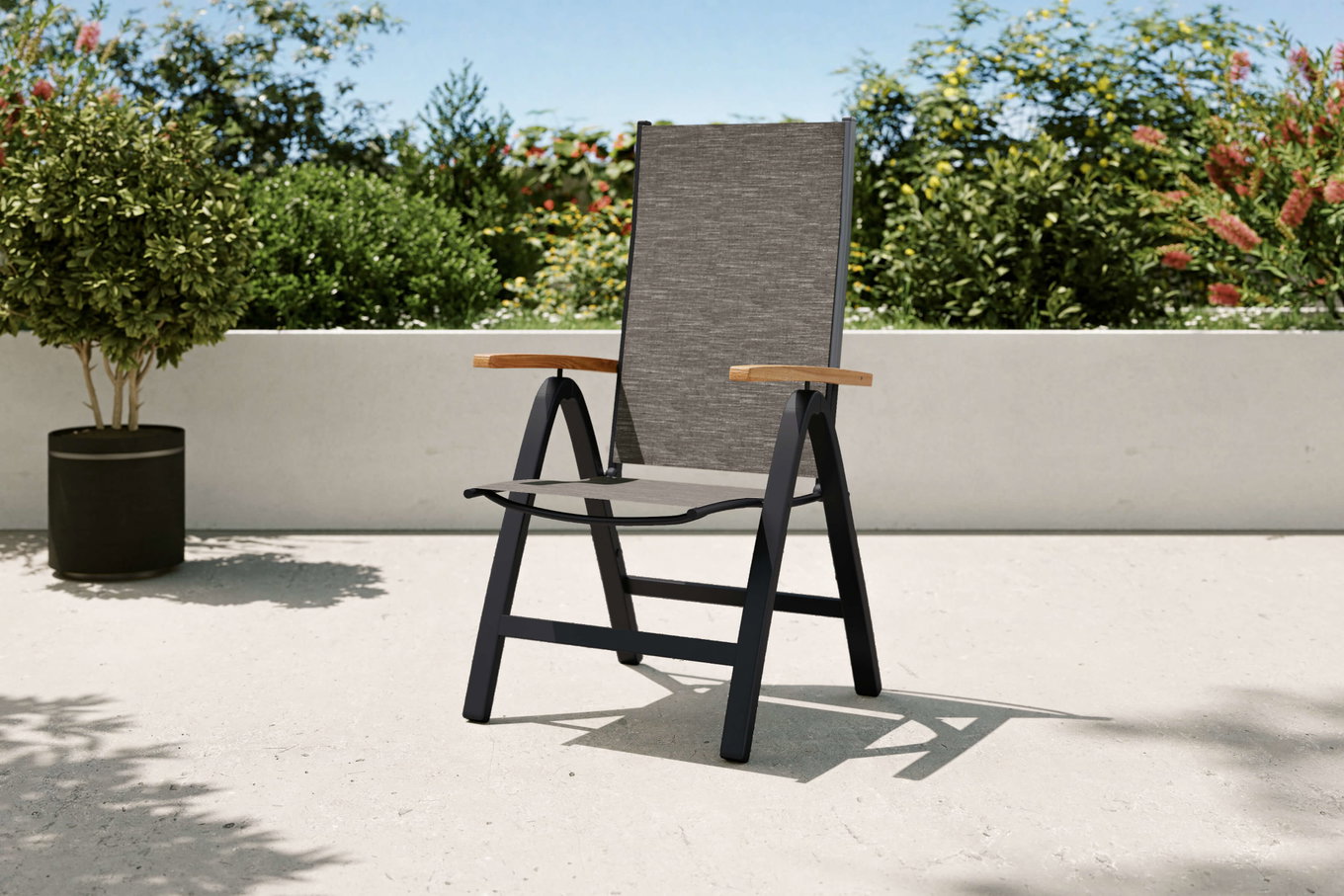 VILLANA Tasmania Chaise pliante, anthracite/gris, Alu/Eucalyptus/Textilène, pliable, produit certifié FSC® 80124__1