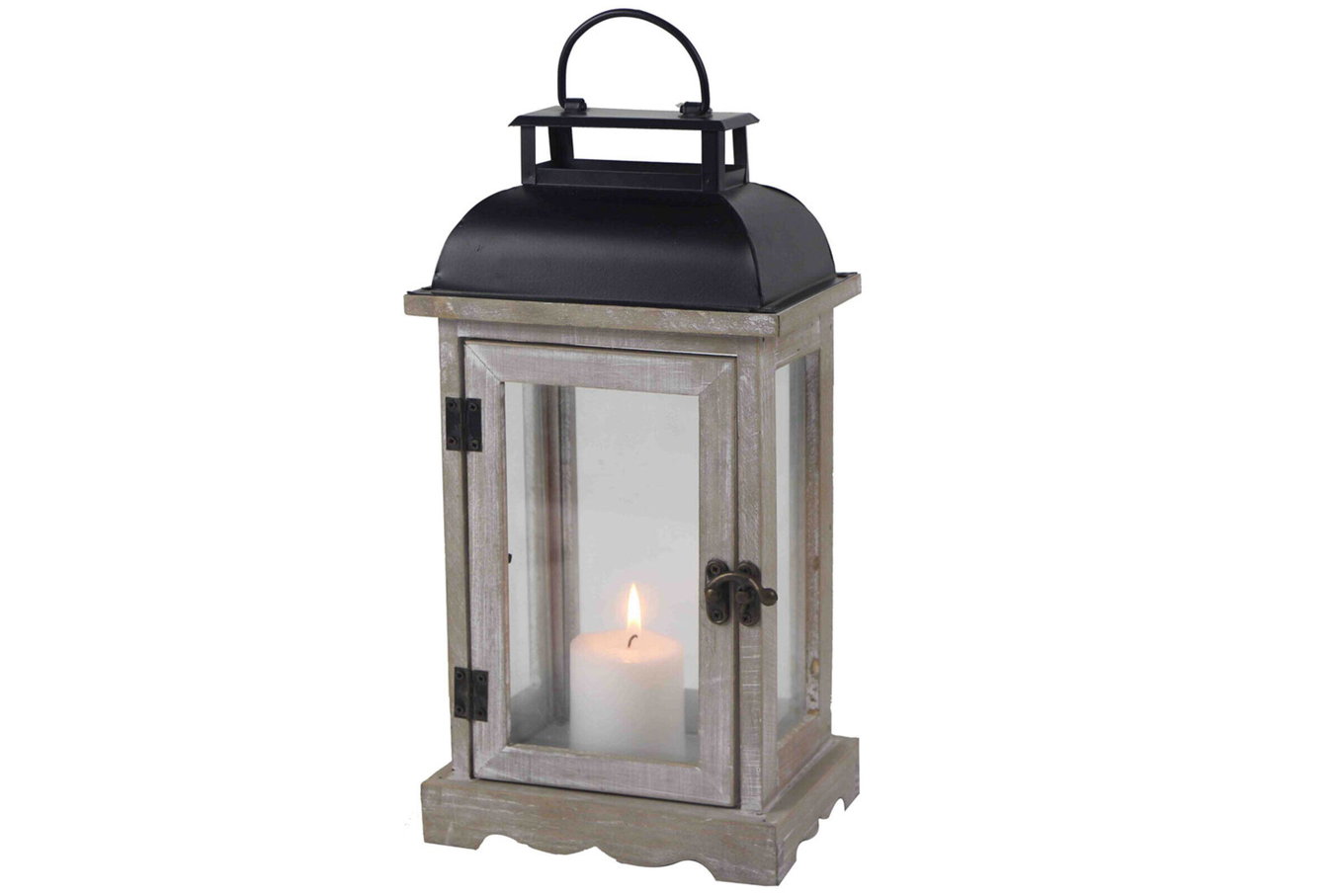 OUTFLEXX Lanterne, blanc/noir, bois/métal, env. 16,5x12x32,5 cm, style Shabby Chic 20886__1