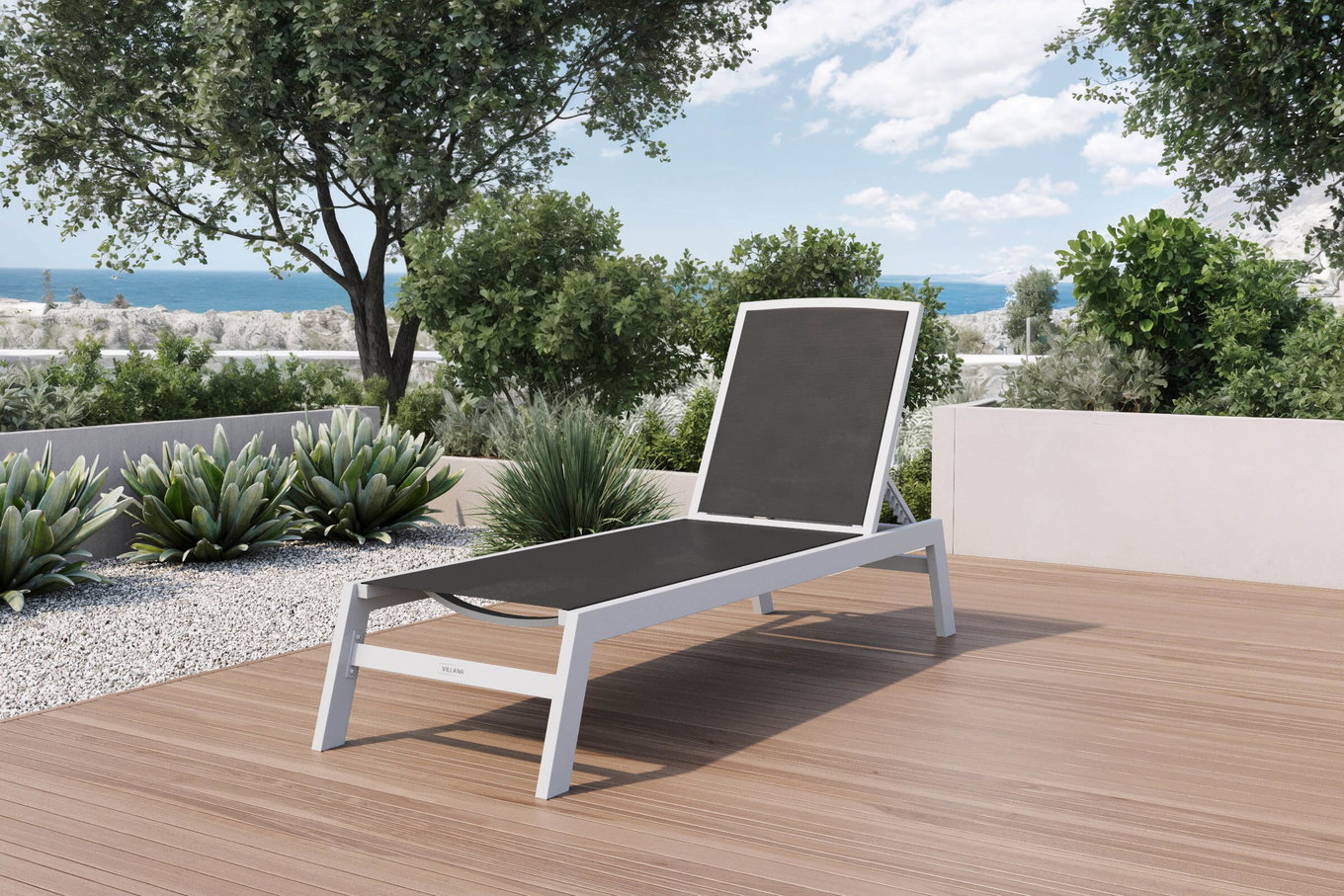 VILLANA Sylvania Bain de soleil, argent/noir, Alu/Textile, 198 x 60 x 32 cm, réglable 13400__1