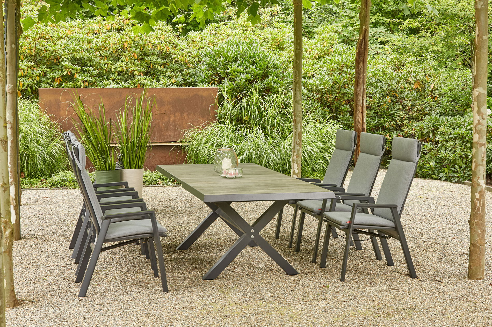 SIENA GARDEN Sincro/Valencia Ensemble Repas de Jardin, anthracite/gris, Alu/Textile/Céramique, 200/260 x 100 cm, incl. 6 fauteuils repas, réglables en continu 23852__1