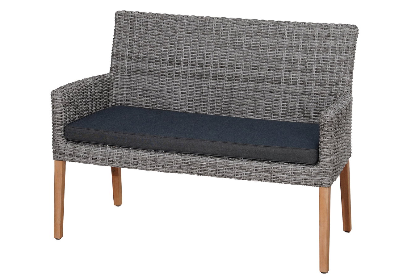 OUTFLEXX Flores Banc de style campagnard, gris, tressé/acacia FSC® aspect teck, 120x65x92 cm, coussins inclus 33723__1
