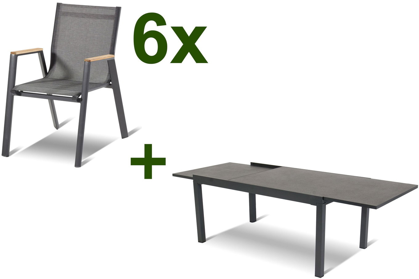 HARTMAN Ensemble repas de jardin, xerix-anthracite, Alu/HPL, 260/160x90 cm, 6 fauteuils 13968__1
