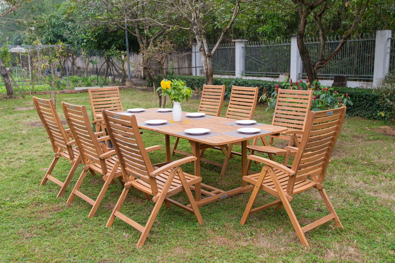 OUTFLEXX Groupe de salle à manger de jardin, naturel, acacia, table extensible 150/200 x 90 cm, 8 chaises pliantes, pliable, produit certifié FSC® 22813__1