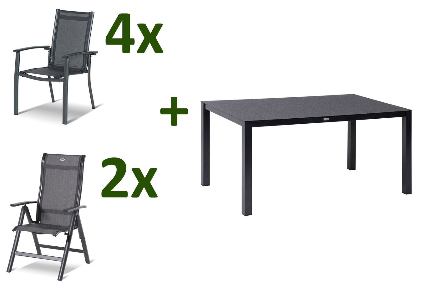HARTMAN Alice Salon de jardin, xerix/anthracite, Alu/Textile, 160 x 95 cm, 4 fauteuils empilables, 2 chaises pliantes 28422__1