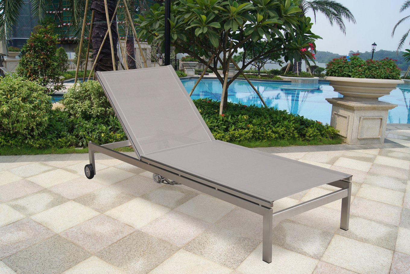 OUTFLEXX Bain de soleil à roulettes, taupe, acier inoxydable/textilène, dossier réglable, 212x71x36cm 7100_4__1